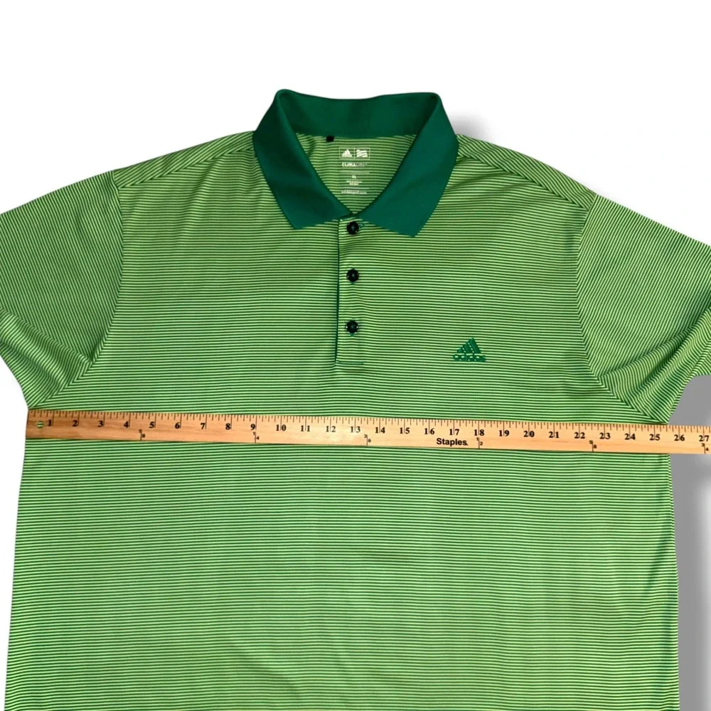 Adidas Polo Shirt Men XL Green Micro Stripe Climalite Short Sleeve‎ Golf Top